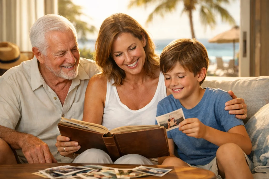 Family looking through family photos