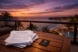 contract papers on a table outside