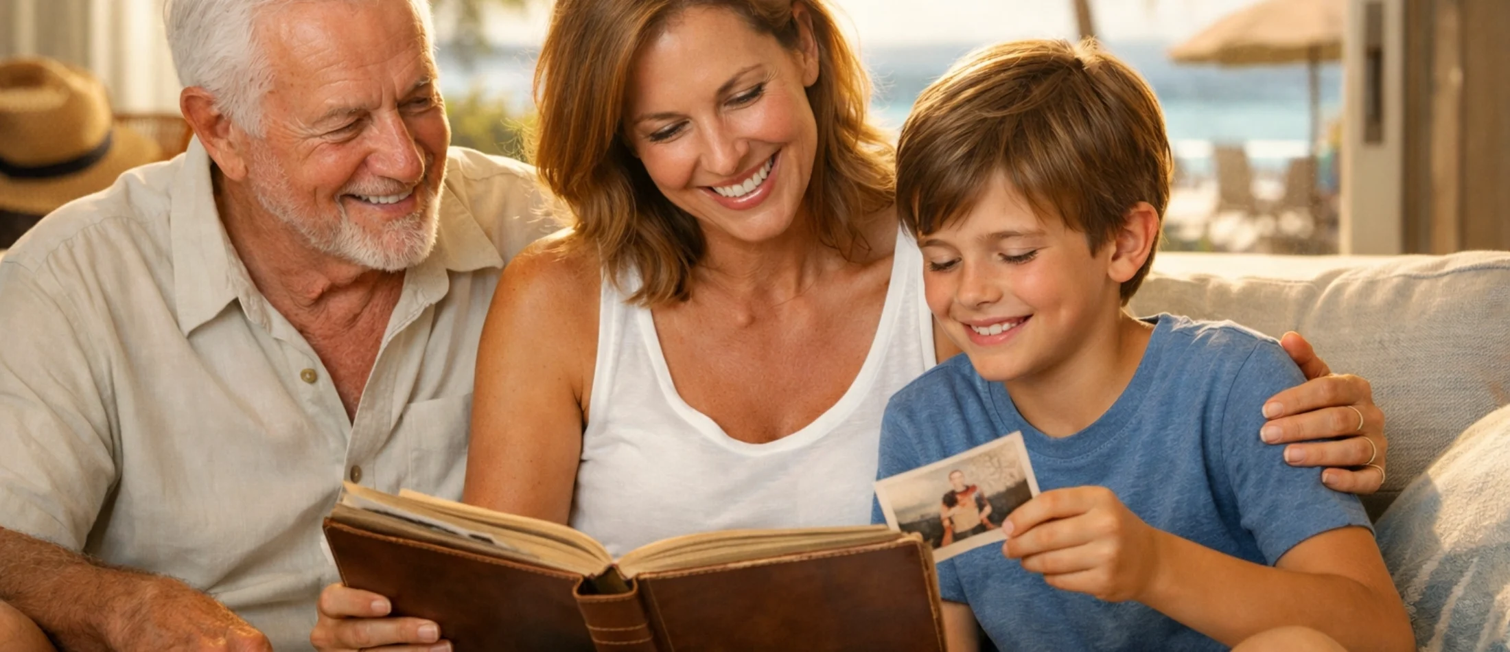 Family looking through family photos
